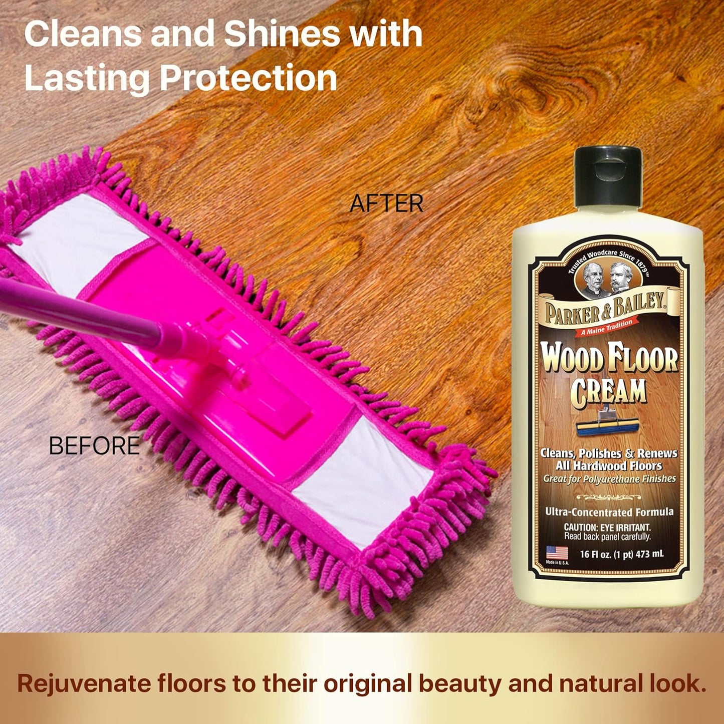 Parker & Bailey Wood Floor Cream for Hardwood, Laminate & Faux Floors, Shine Restorer & Cleaner for Home, Cuts Grease, 16 oz