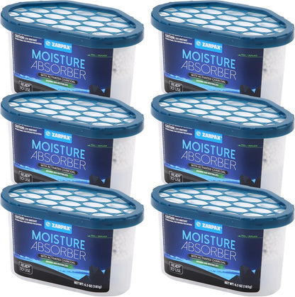ZARPAX Moisture Absorber Activated Charcoal 10.5 oz/300g | Removes Moisture, Damp, Humidity & Odors | Odor Absorber | Moisture Trap for Bathroom, Closet, Kitchen & Small Spaces | Set of 6