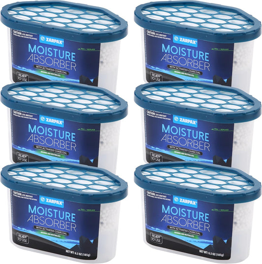 ZARPAX Moisture Absorber Activated Charcoal 10.5 oz/300g | Removes Moisture, Damp, Humidity & Odors | Odor Absorber | Moisture Trap for Bathroom, Closet, Kitchen & Small Spaces | Set of 6