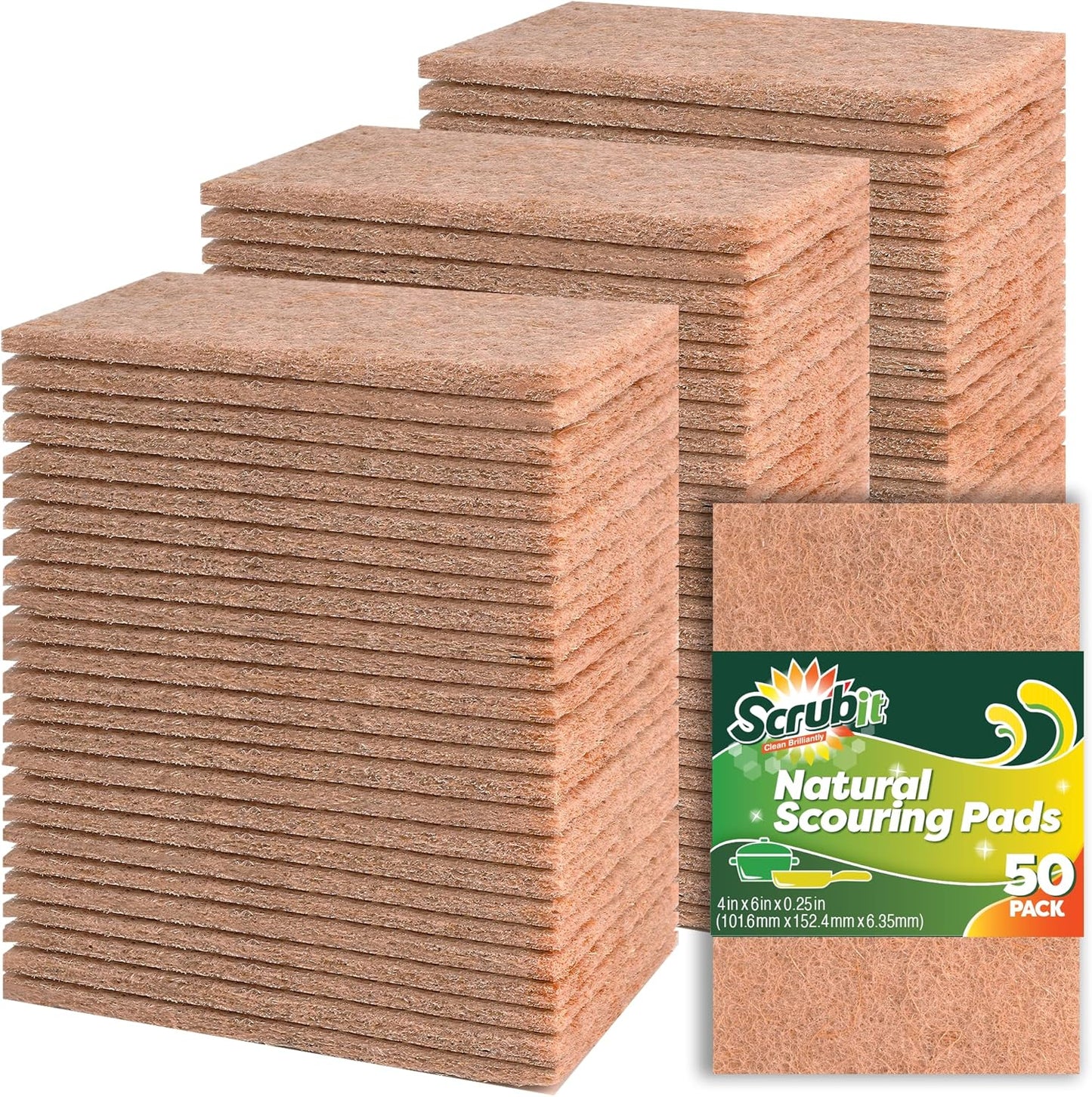 SCRUBIT Scouring Pads - Heavy Duty Scrub Pads for Cleaning Dishes - Non-Scratch - Reusable - Green (50, Green)
