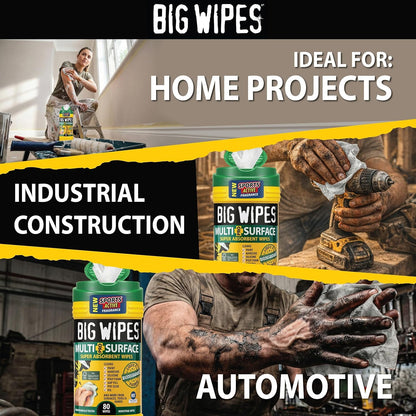 BIG WIPES Heavy Duty Industrial Hand Cleaning Wipes, Textured Scrubbing Degreaser Wipes for Mechanics and Tool Cleaner – 80 Count Canister (1 Pack)