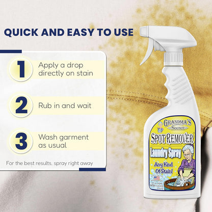 Grandma's Secret Spot Remover Laundry Spray - Chlorine, Bleach and Toxin-Free Fabric Stain Remover for Clothes - Removes Oil, Paint, Blood and Pet Stains - 16 Oz, 2 Pack