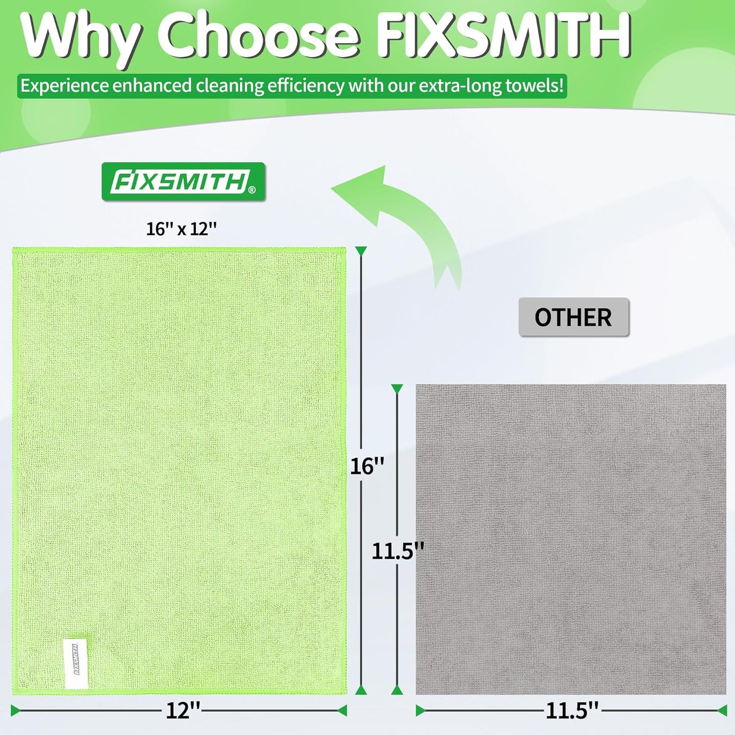 FIXSMITH Microfiber Cleaning Cloth - Pack of 8, Size: 12 x 16 in, Multi-Functional Cleaning Towels, Highly Absorbent Cleaning Rags, Lint-Free, Streak-Free Cleaning Cloths for Car Kitchen Home