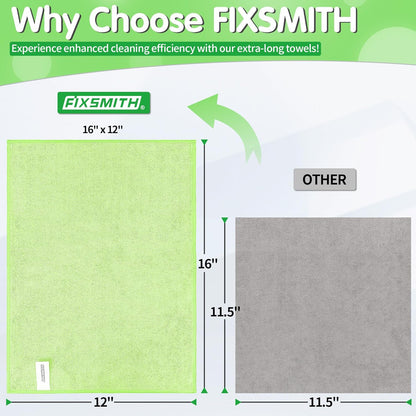 FIXSMITH Microfiber Cleaning Cloth - Pack of 8, Size: 12 x 16 in, Multi-Functional Cleaning Towels, Highly Absorbent Cleaning Rags, Lint-Free, Streak-Free Cleaning Cloths for Car Kitchen Home