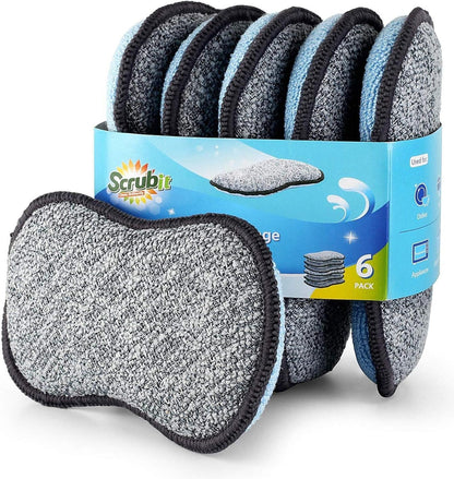Multi-Purpose Scrub Sponges for Kitchen by Scrub- it - Non-Scratch Microfiber Sponge Along with Heavy Duty Scouring Power - Effortless Cleaning of Dishes, Pots and Pans All at Once(6 Pack, Large)