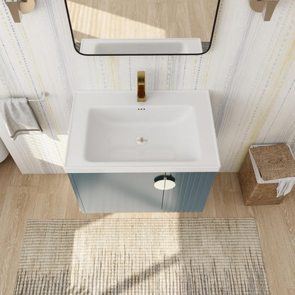 SSLine Modern 24-Inch Bathroom Vanity with Sink Wall Mounted Bathroom Vanity with Top Basin & Storage Cabinet White Wood Floating Vanity w/Ceramic Sink & Gold/Black Handles for Small Space