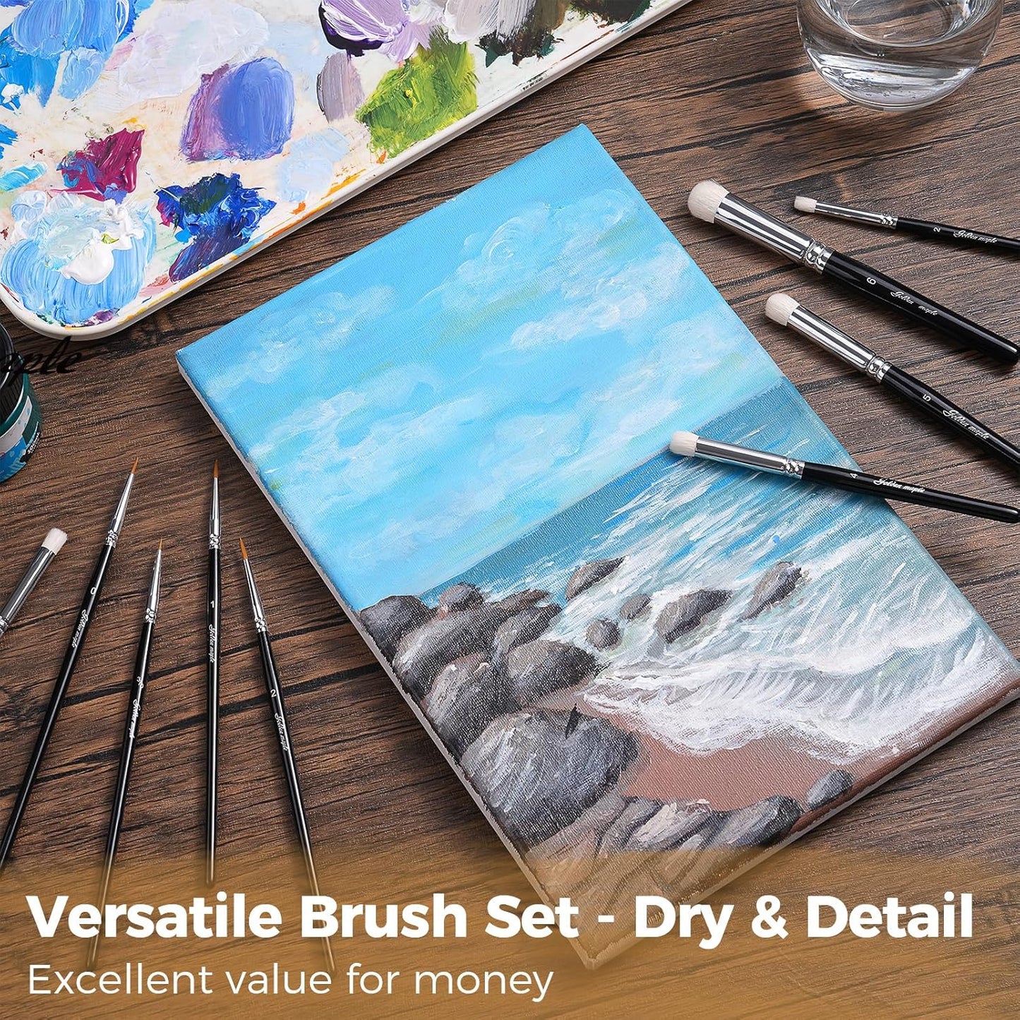 Golden Maple Detail Paint Brushes Set 10pcs Miniature Brushes for Fine Detailing & Art Painting - Acrylic, Watercolor, Oil, Models