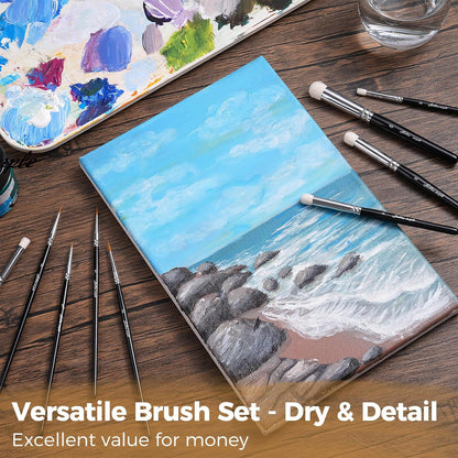 Golden Maple Detail Paint Brushes Set 10pcs Miniature Brushes for Fine Detailing & Art Painting - Acrylic, Watercolor, Oil, Models