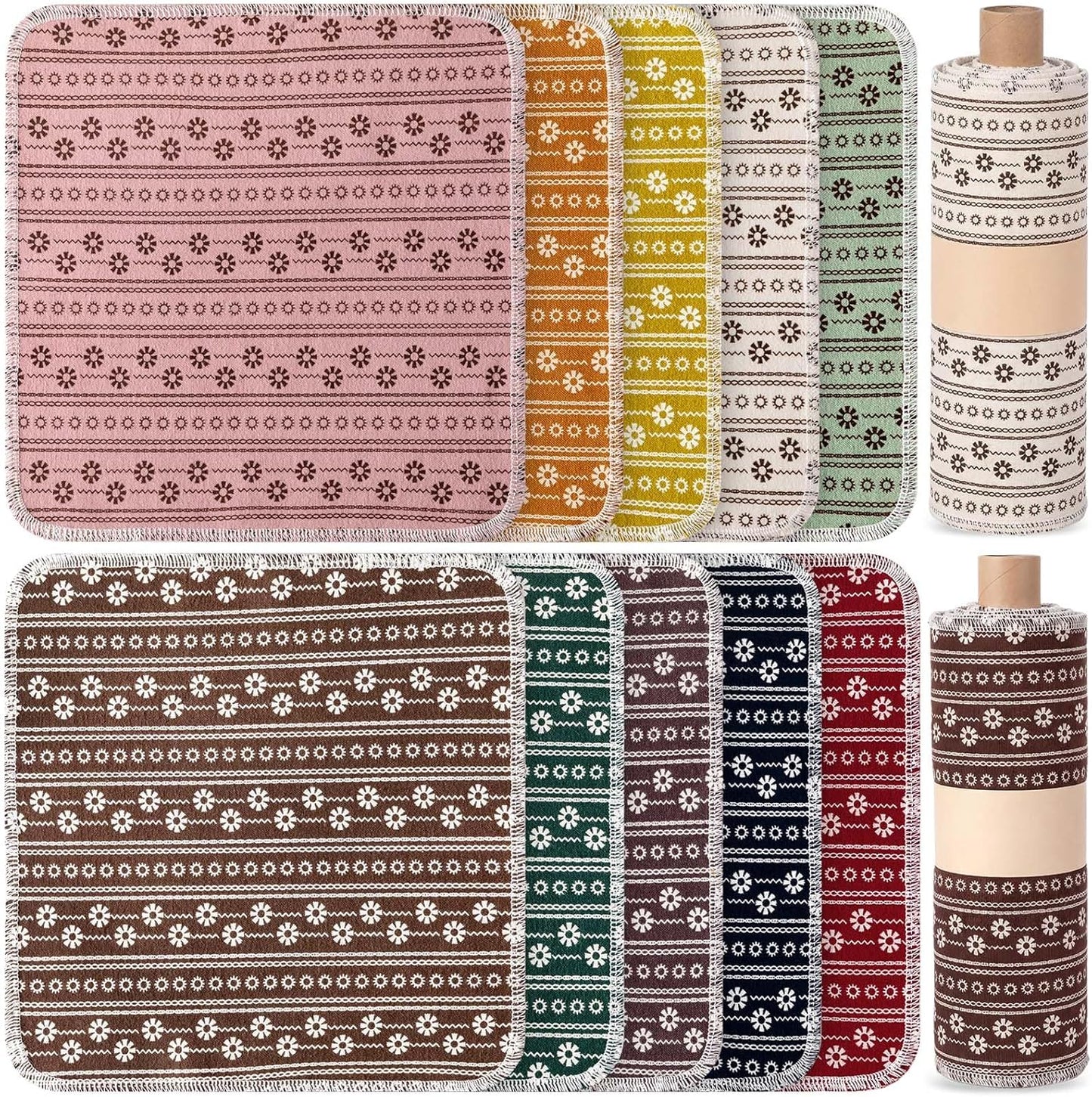 Redbaker 50 Pcs Reusable Paper Towels Paperless Reusable Cotton Cloths Toilet Absorbent Washable Paper Towels with Roll Kitchen Dishcloth for Kitchen Paperless Dishcloths(Stripe)