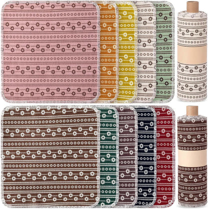 Redbaker 50 Pcs Reusable Paper Towels Paperless Reusable Cotton Cloths Toilet Absorbent Washable Paper Towels with Roll Kitchen Dishcloth for Kitchen Paperless Dishcloths(Stripe)