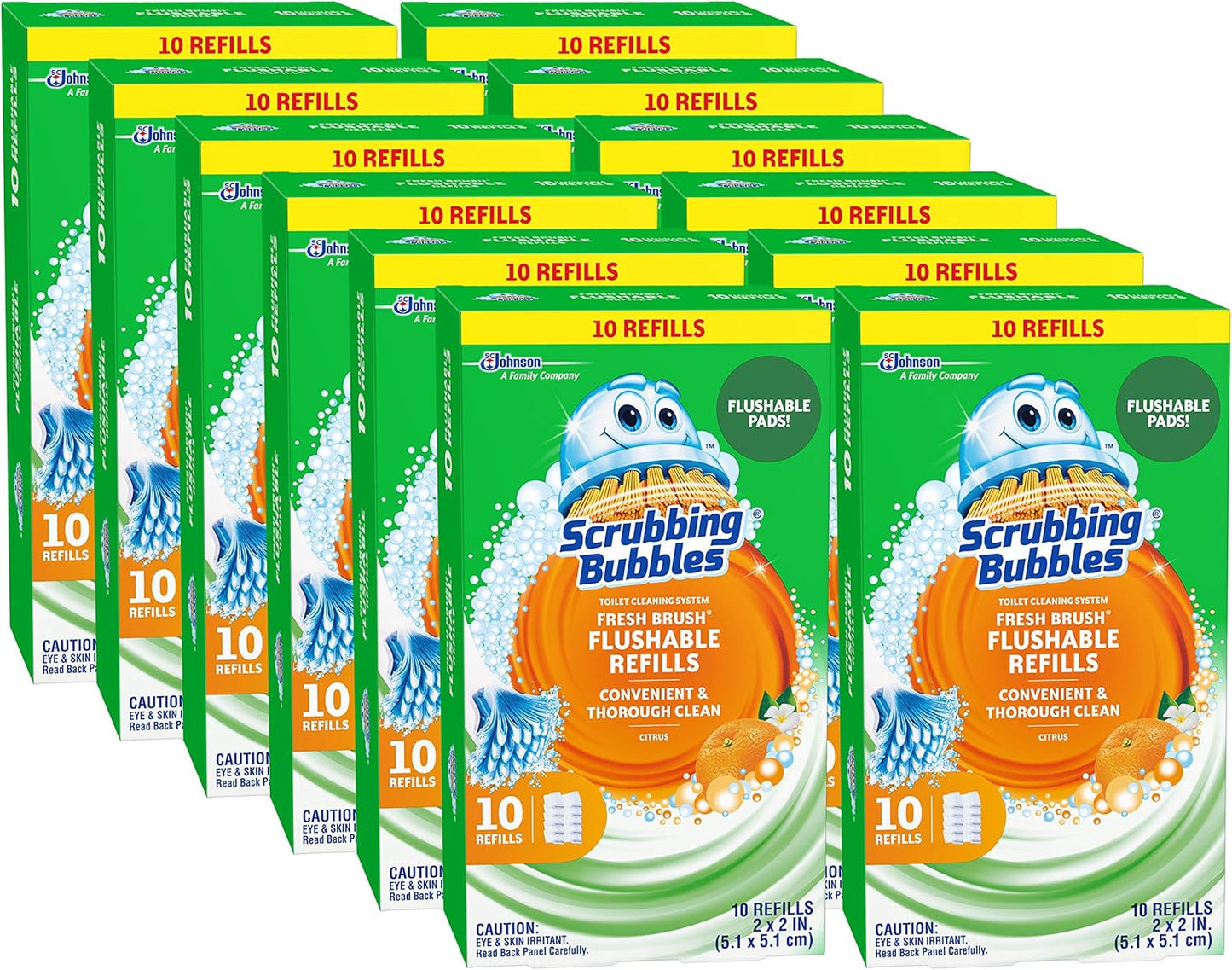 Scrubbing Bubbles Flushable Toilet Bowl Wand Cleaner Refills, Fresh Brush Cleaner Toilet Refill Pads, Removes Limescale & Odors, Citrus Scent, 20 Count (Pack of 1)