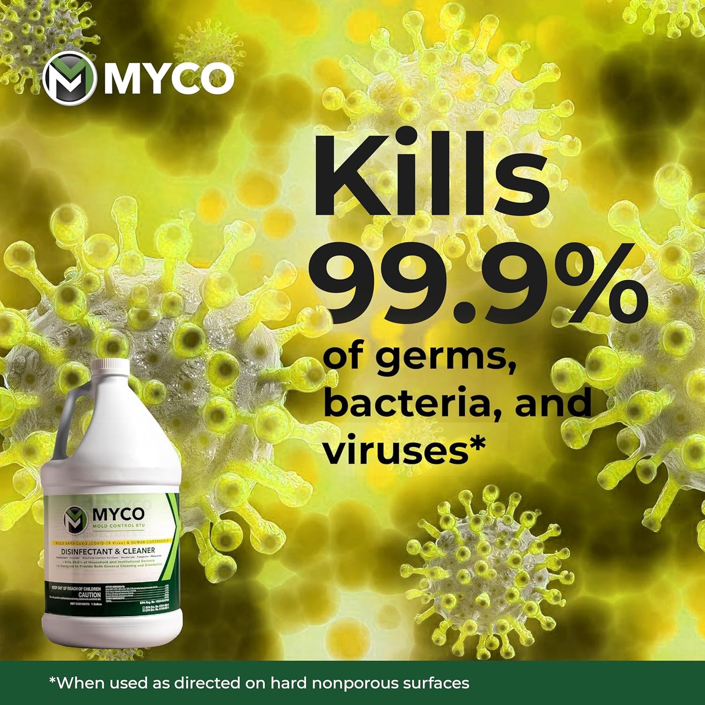Myco Mold Control RTU – Ready-to-Use EPA-Registered Hospital Grade Disinfectant & Cleaner, Quat Formula for Mold Remediation & Bacteria Control, Commercial & Residential Use, 1 Gallon