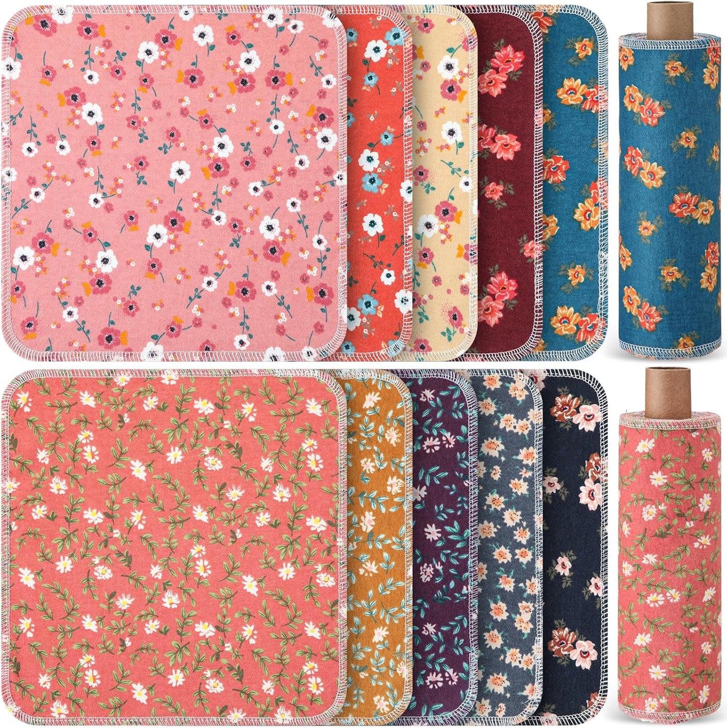 Redbaker 50 Pcs Reusable Paper Towels Paperless Reusable Cotton Cloths Toilet Absorbent Washable Paper Towels with Roll Kitchen Dishcloth for Kitchen Paperless Dishcloths(Stripe)