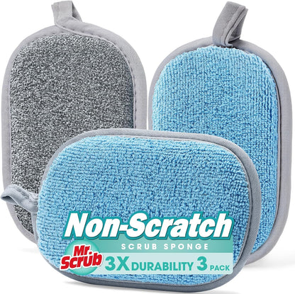 Sponges Kitchen Dish Sponge for Washing Dishes Cleaning Kitchen, All-Purpose, 6 Pack, Non Scratch, Rough Scrubbers Side for Non-Stick Cookware, Soft Microfiber Scrub Side for Dishes, Mr. Scrub
