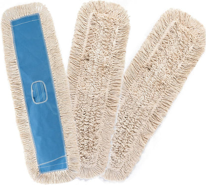 Matthew Cleaning 24'' Industrial Strength Cotton Dust Mop Refill Washable Replacement Heads for Residential & Commercial Use Fit Standard Dust Mop Frames, Hardwood, Laminate, Concrete Floors 3 Pack