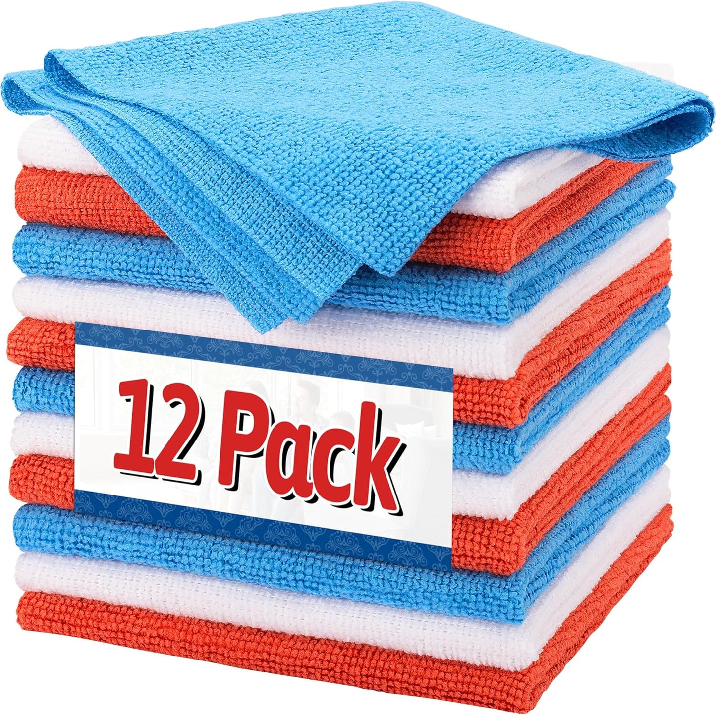 FIXSMITH Microfiber Cleaning Cloth - Pack of 8, Size: 12 x 16 in, Multi-Functional Cleaning Towels, Highly Absorbent Cleaning Rags, Lint-Free, Streak-Free Cleaning Cloths for Car Kitchen Home