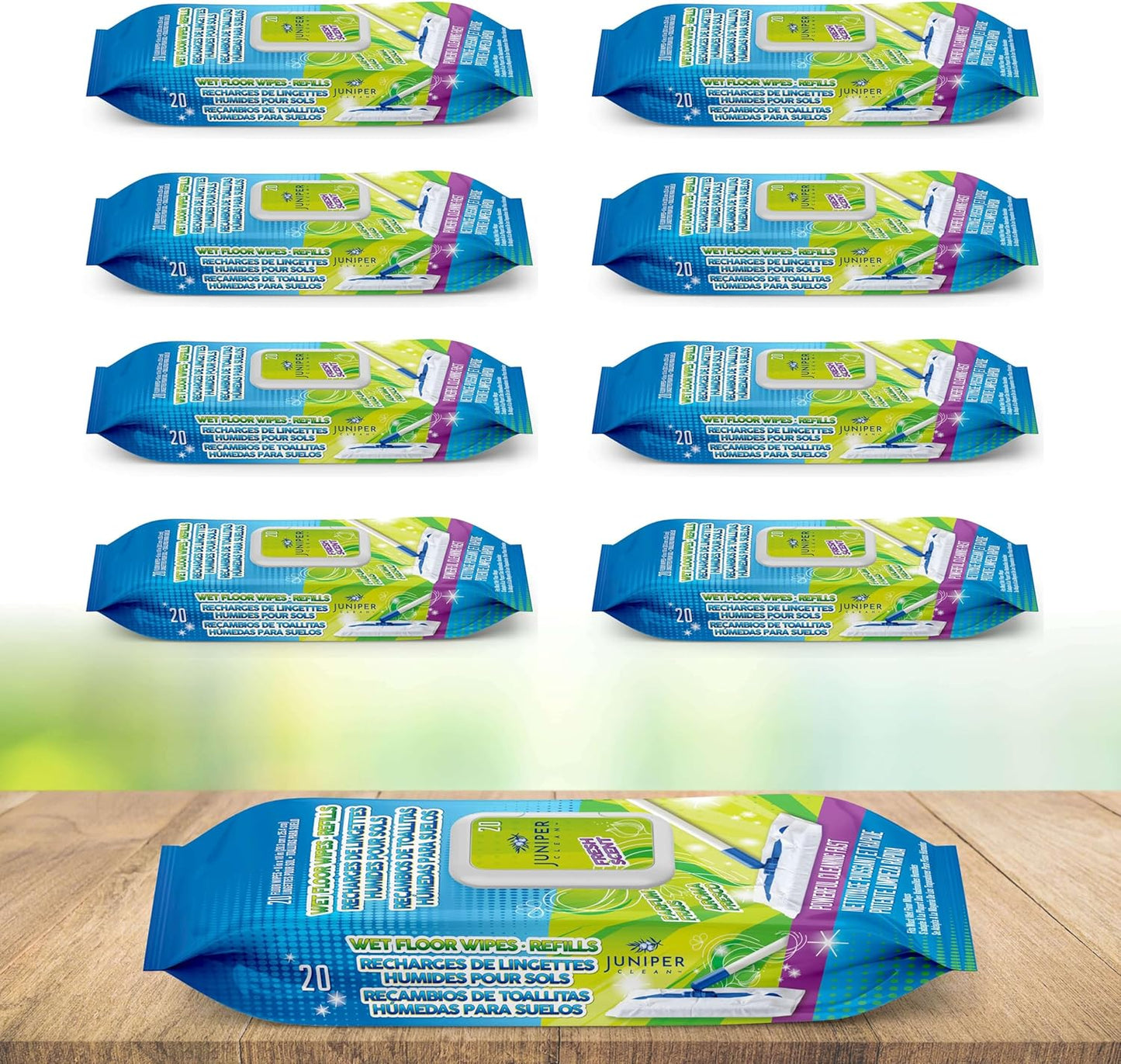 Juniper CLEAN Wet Floor Wipes, Multi Surface Floor Cleaner Wet Mop Pads Fit Swiffer Sweeper Mop, Fresh Scent & Plant-Based Textured Cloth Trap Absorb Dirt, 20 Count (Pack of 12)