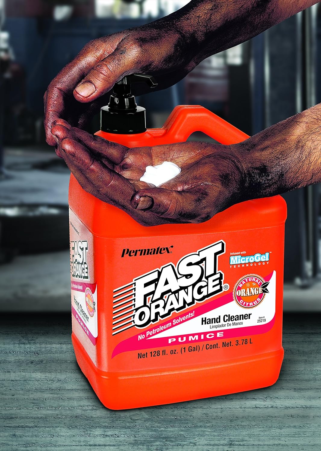 Fast Orange 25108 Pumice Lotion, Heavy Duty Hand Cleaner, Natural Citrus Scent, Waterless Cleaner For Mechanics, Strong Grease Fighter, 7.5 oz