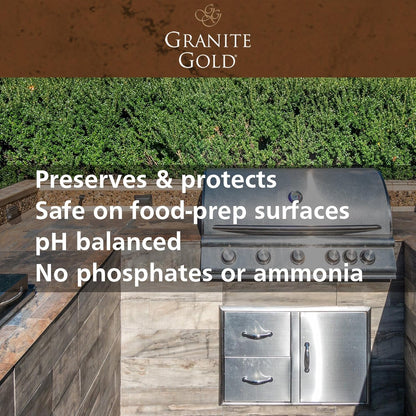 Granite Gold Outdoor Stone Cleaner, Deep Cleans BBQ Islands, Kitchens, Tables, Counters, & More, Streak-Free Shine, Fresh Citrus Scent, Safe on Food-Prep Surfaces, 24 Fl Oz Spray Bottle