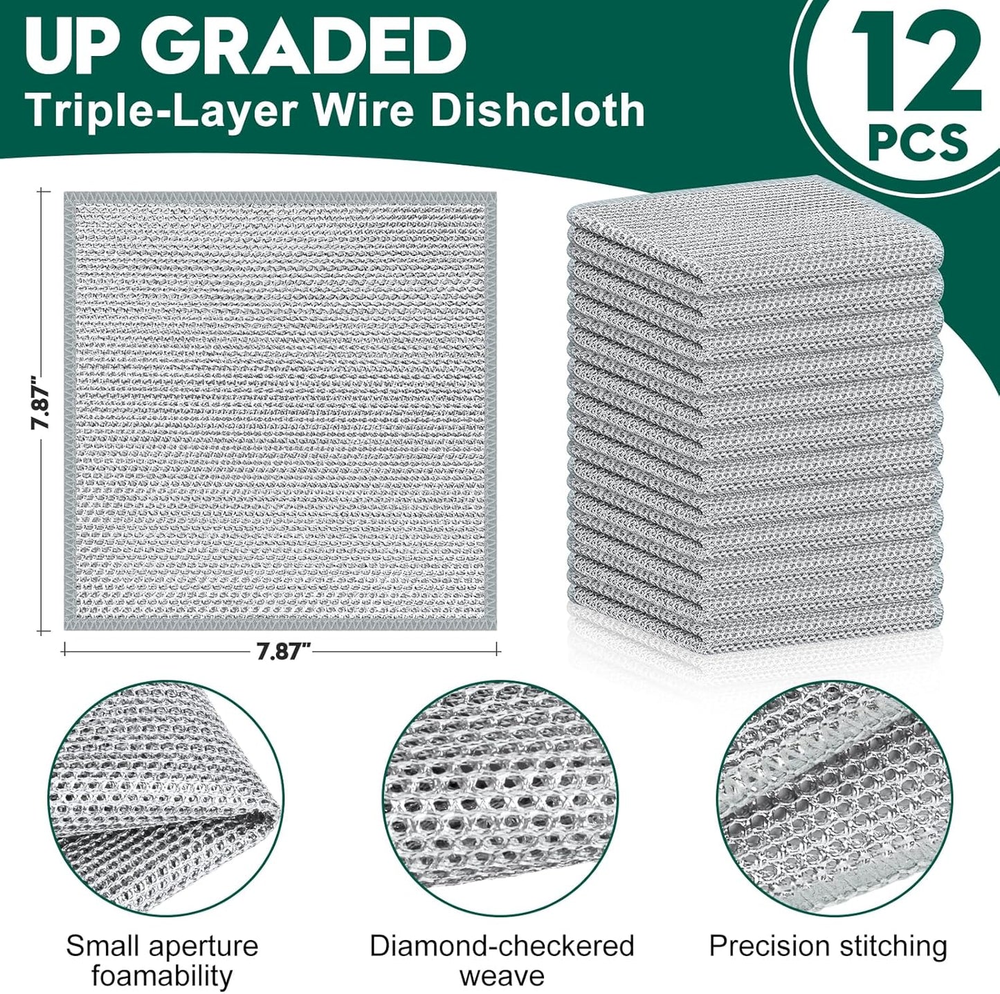 Steel Wool Scrubber, Wire Dishwashing Rags, 10 Pcs Multipurpose Wire Dishcloth, Wet & Dry for Cookware, Sinks, Dishes, Stoves & Fireplaces 5.9“ x 3.9”