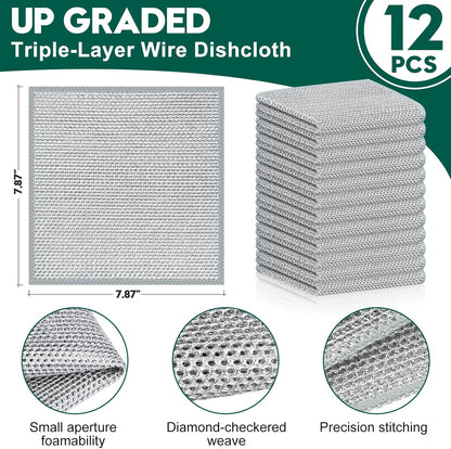 Steel Wool Scrubber, Wire Dishwashing Rags, 10 Pcs Multipurpose Wire Dishcloth, Wet & Dry for Cookware, Sinks, Dishes, Stoves & Fireplaces 5.9“ x 3.9”