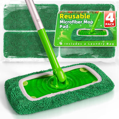 Reusable Mop Pads Compatible with Swiffer Sweeper Mop, Microfiber Dry Sweeping Cloths & Machine Washable Wet Pads Refill for Use on All Sealed Floors - Stone, Hardwood, Laminate & Tile (6 Blue)