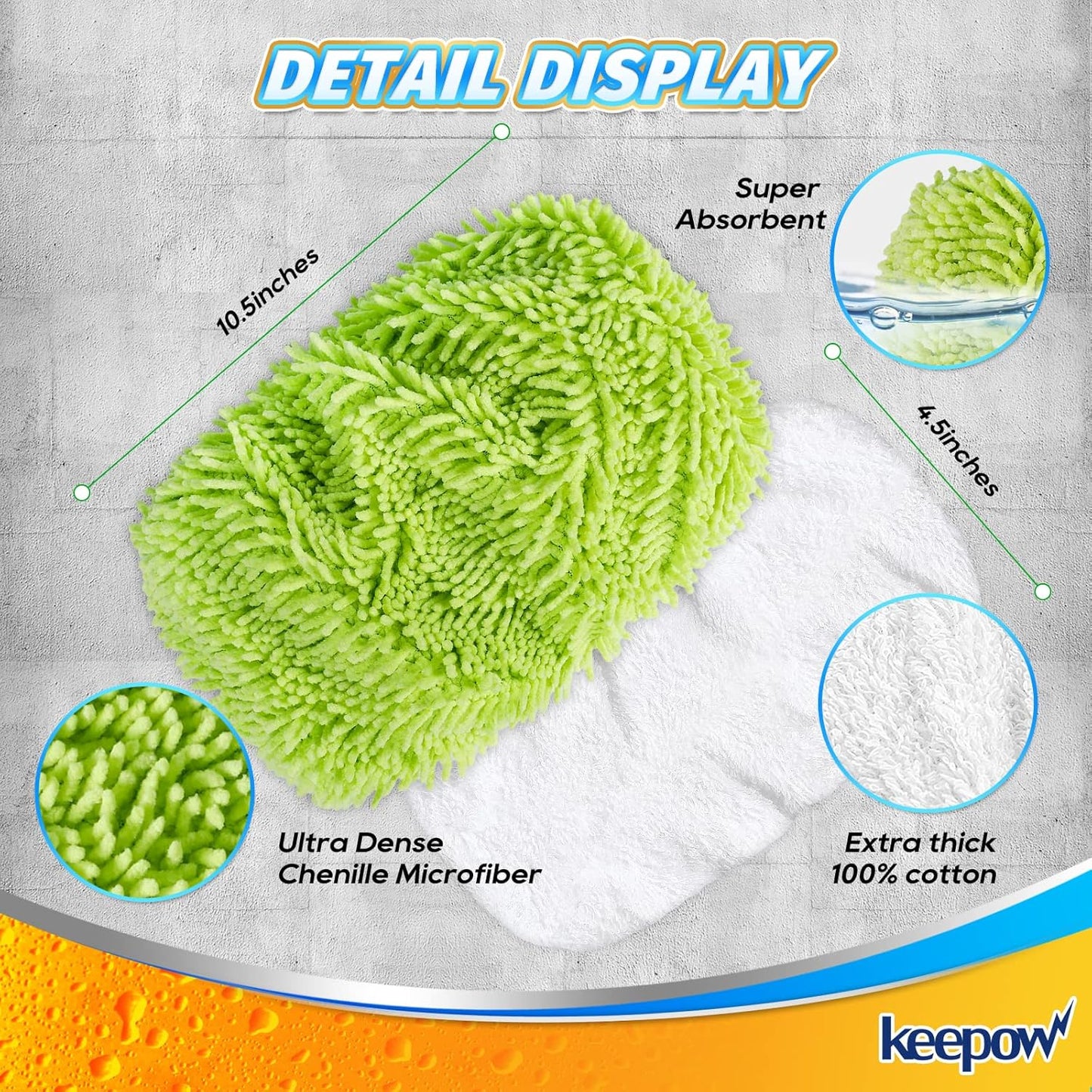 KEEPOW Reusable Microfiber Mop Pads Compatible with Swiffer Sweeper, Dry Sweeping Cloths, Washable Wet Mopping Cloth Refills for Hardwood Floor Cleaning, 6 Pack