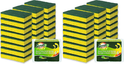 SCRUBIT Heavy Duty Scrub Sponges - Dishwashing Sponge Along with A Tough Scouring Pad - Ideal for Cleaning Kitchen, Dishes, Bathroom - Yellow - 24 Dish sponges