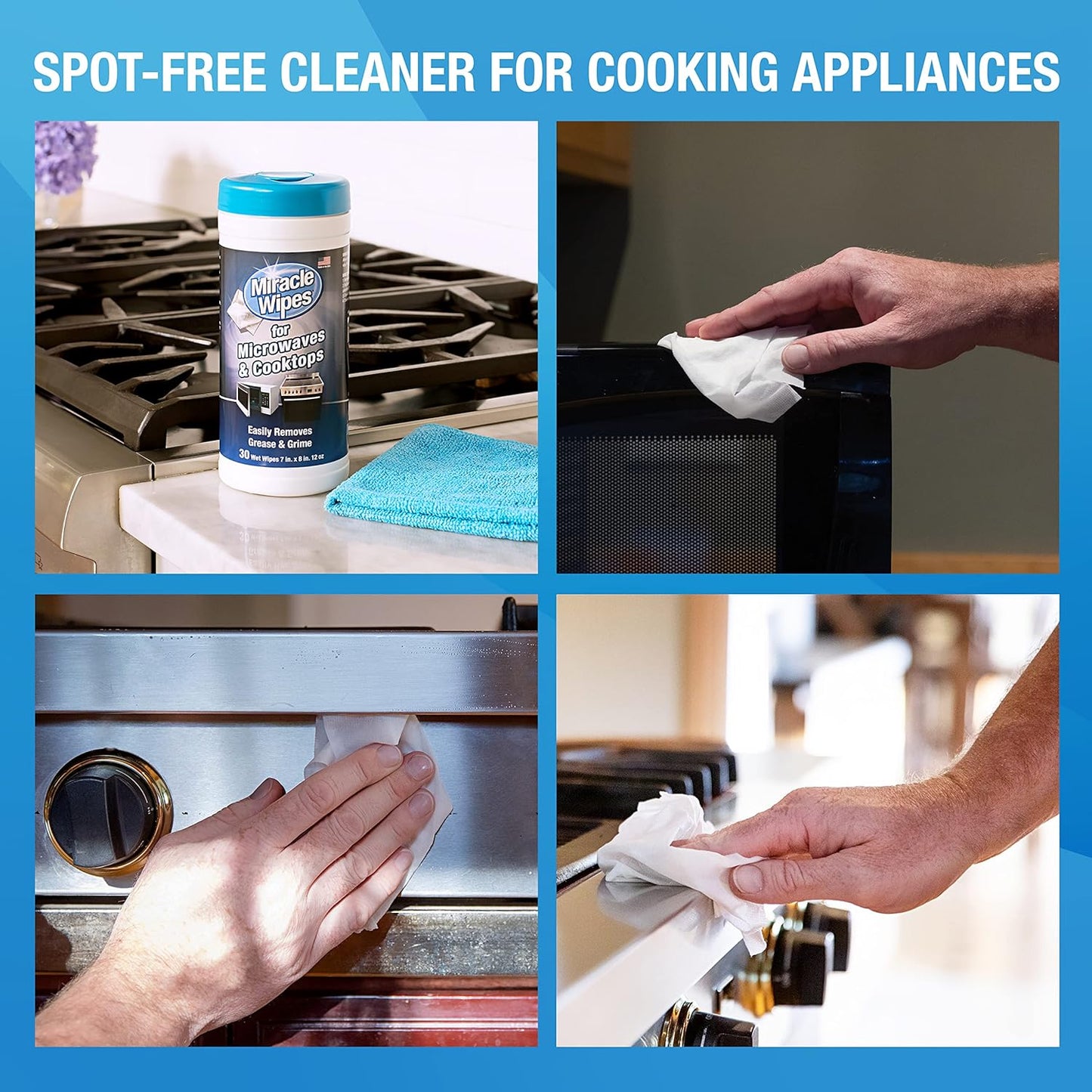 MiracleWipes for Microwaves and Cooktops, Easily Removes Food and Grime Buildup, Safe and Convenient Stove Top Cleaner, Great for Home and Kitchen Use - 60 Count