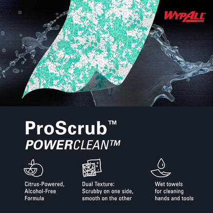 WypAll PowerClean ProScrub Heavy Duty Wet Towels (91371), Dual Action Cleaning, Large 9.5" x 12" Wipes, Bucket Included (6 Containers of 75 Sheets, 450 Sheet Total)