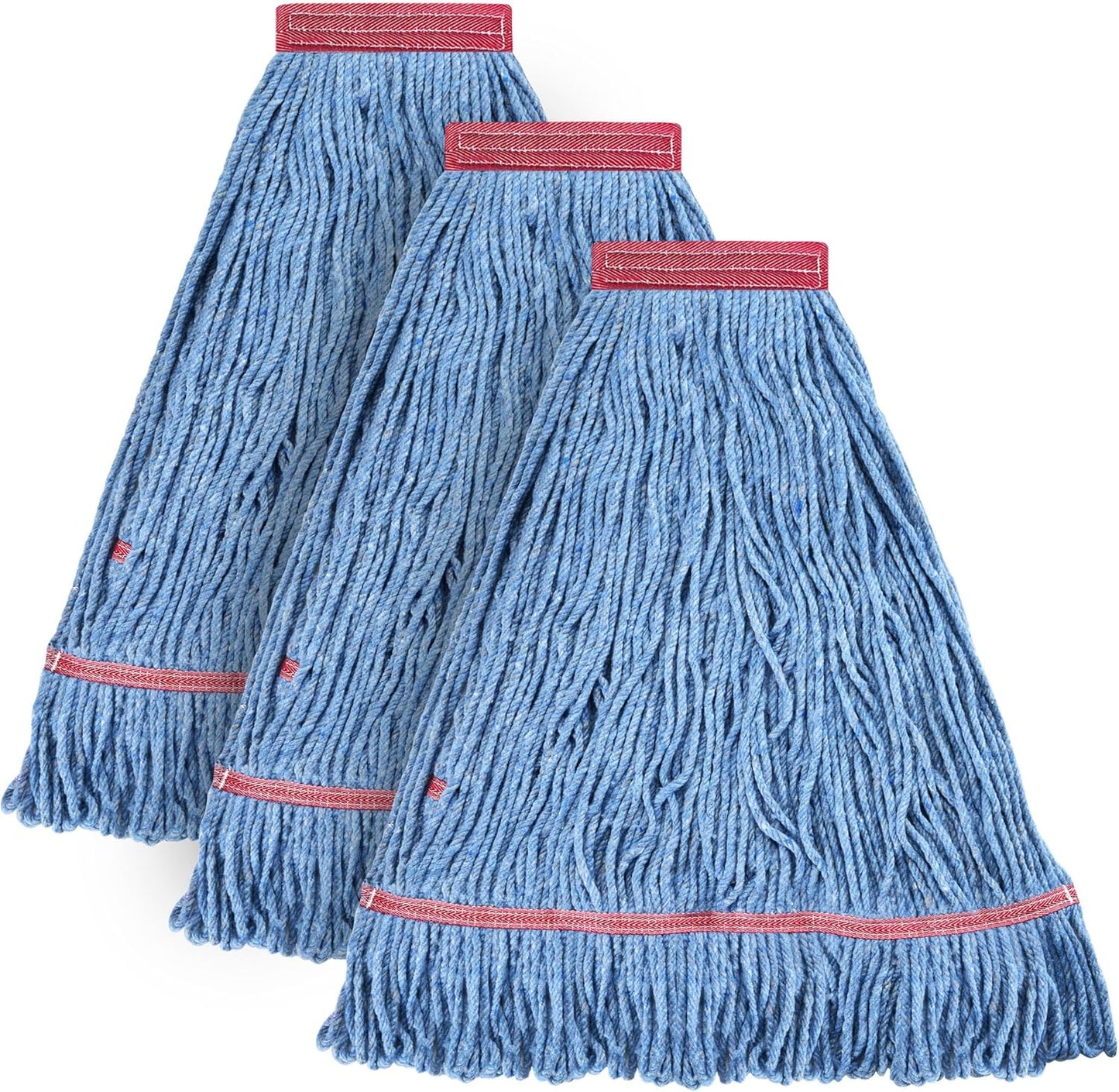 Matthew Cleaning Heavy Duty Mop Head Commercial Replacement for General and Floor Cleaning , Wet Industrial Blue Cotton Looped End String Head Refill (Pack of 6) Blue
