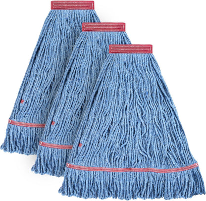 Matthew Cleaning Heavy Duty Mop Head Commercial Replacement for General and Floor Cleaning , Wet Industrial Blue Cotton Looped End String Head Refill (Pack of 6) Blue