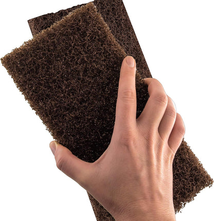 Heavy Duty XL Brown Scouring Pad 5 Pack. 10 x 4.5in Large Multipurpose Nylon Scrubbing Sponges. Clean Bathrooms, Kitchens, Counters and Floors to Erase Grime and Make Surfaces Sparkle