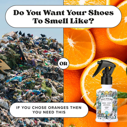Sole-Pourri Shoe Deodorizer + Foot Spray, 3.4 Fl Oz, Up to 150 Uses, Funk-Fighting Odor Freshener with Essential Oils, for Smelly Shoes, Feet & Gym Bags, Citrus & Mint Scent