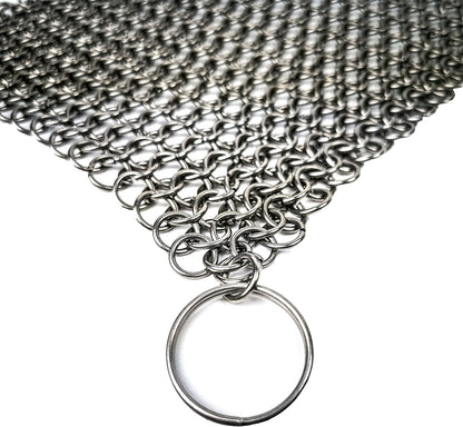 Chainmail Scrubber Cleaner 7.8" x 7.8" Premium 316L Stainless Steel Scrubber for Cast iron Pots,Pan, BBQ Grill, Wok and All Kitchenware Items - Stainless Steel