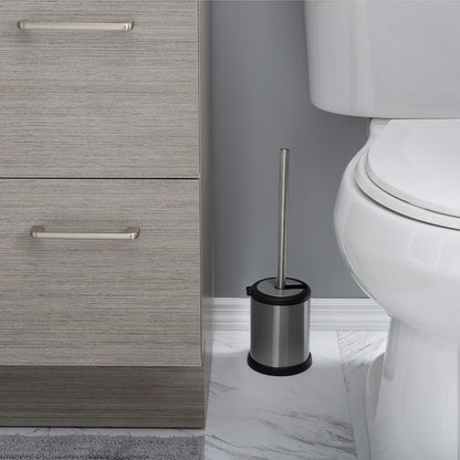 Bath Bliss Stainless Steel 2 Pack Self Closing Lid Toilet Brush and Holder, Finger Print Proof, Compact, Small Space, 6980-2PK, Silver
