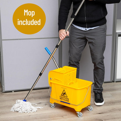 Mind Reader Mop and Bucket Set with Wringer, Mop Included, 5.5 Gallon Cleaning System with Wheels, Upward Press Wringer, Small Mop Compatible