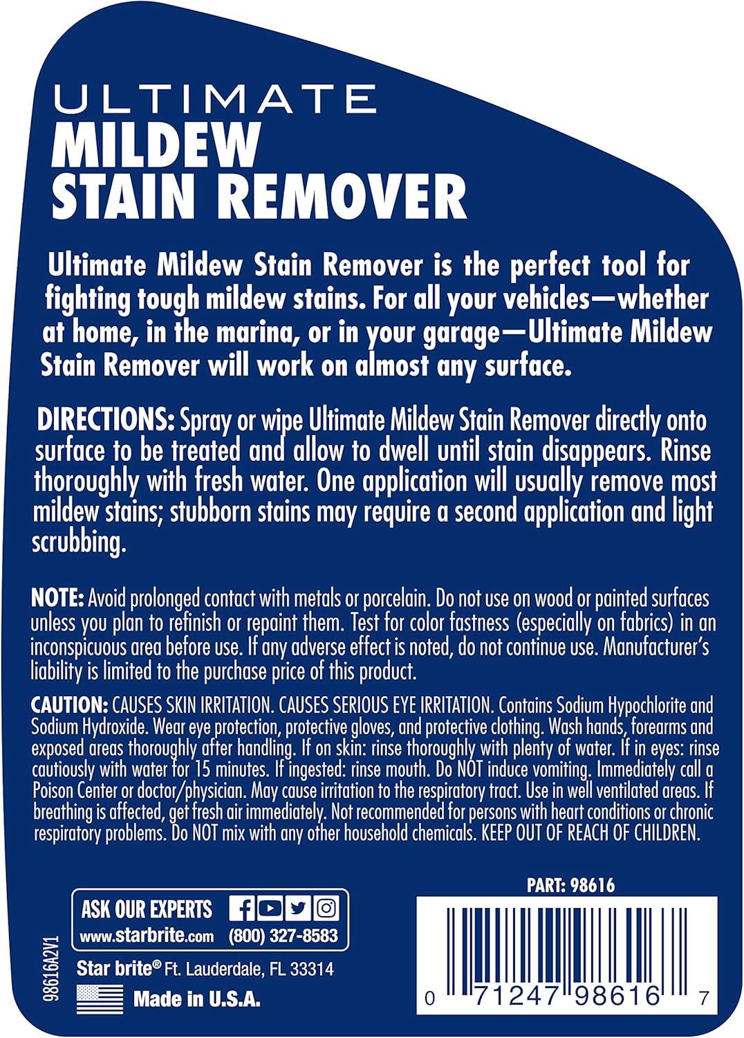 STAR BRITE Ultimate Mildew Stain Remover - Fast Acting Gel Spray Formula Stays On Stains Longer To Reduce Scrubbing 16 OZ (098616)