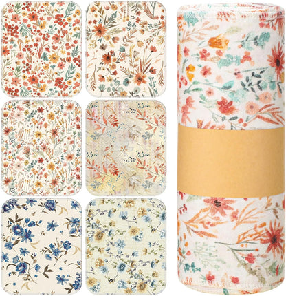 Redbaker 30 Pcs Reusable Paper Towels Rolls Kitchen Towels Bulk Washable Paperless Cloth Cotton Hand Napkins with Cardboard Reusable Napkins for Kitchen Bathroom(Floral,10 x 12 in)