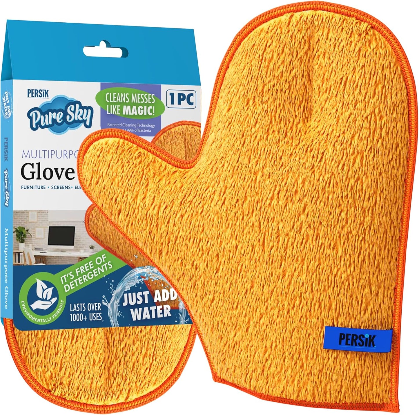 persik Pure-Sky Microfiber Glove Dusting Mitt - Ultra Microfiber Cleaning Cloth Glove - JUST ADD Water No Detergents Needed - Use for Cleaning Furniture, Home