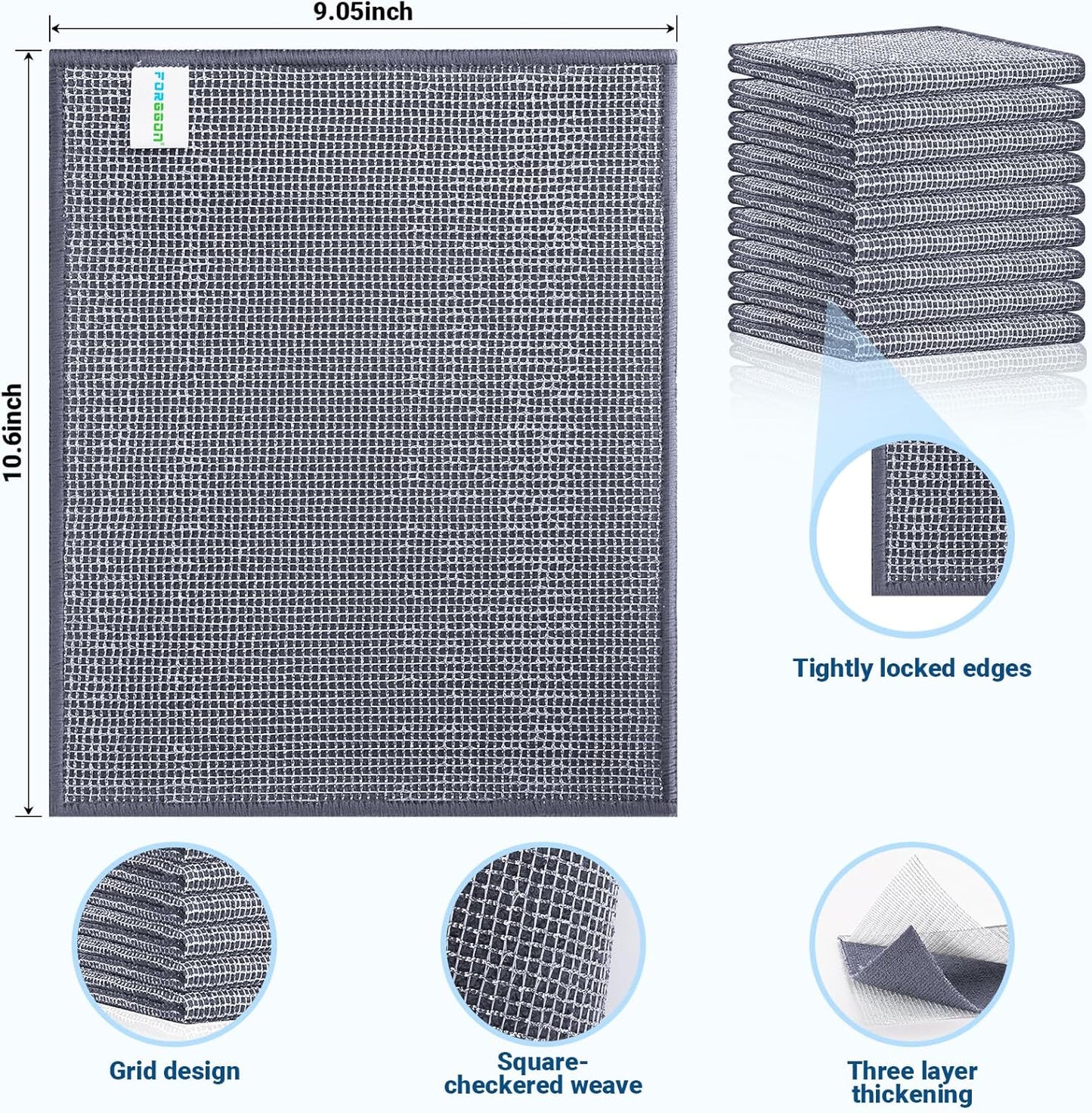 Forggon12 Pcs New Upgrade 3-Layer Metal Dish Cloth, No Scratches and No Odor, Multipurpose Wire Dishwashing Rag for Wet and Dry, Kitchen Cleaning DishRags,Sinks,Dishes,Stove Top, Dimensions(7.08X8.86)