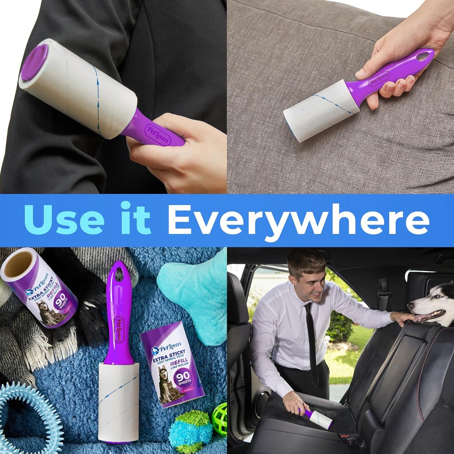 PetLovers Extra Sticky Lint Roller Mega Value Set 450 Sheets for Pet Hair Removal and Clothes, Dog and Cat Lint Remover 5 Pack