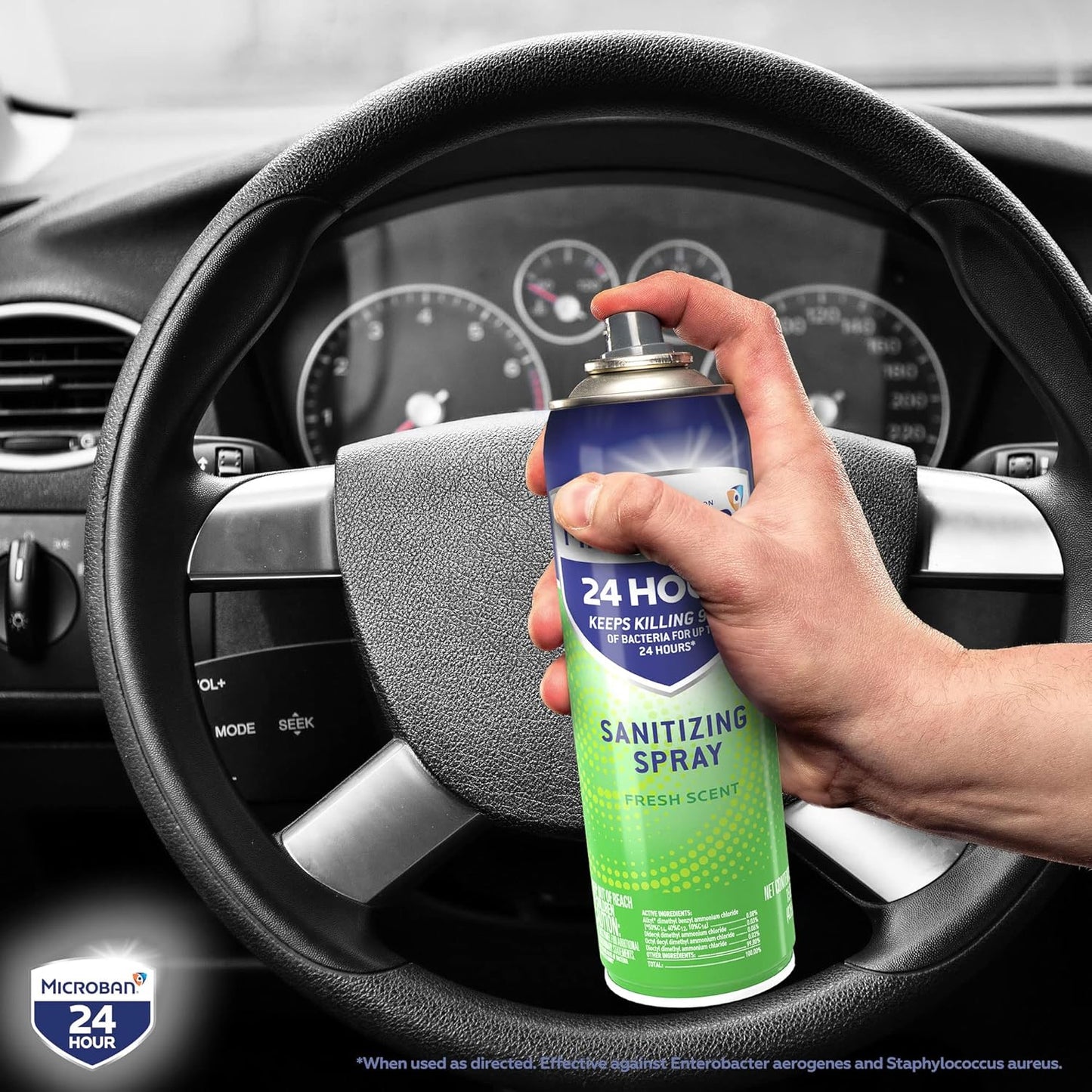MICROBAN Sanitizing Spray, 15 oz., 2 Pack, Fresh Scent, Disinfects, Sanitizes, Eliminates Odors, and Keeps Killing 99.9% of Bacteria on Hard, Non-Porous Surfaces in Home for up to 24 Hours