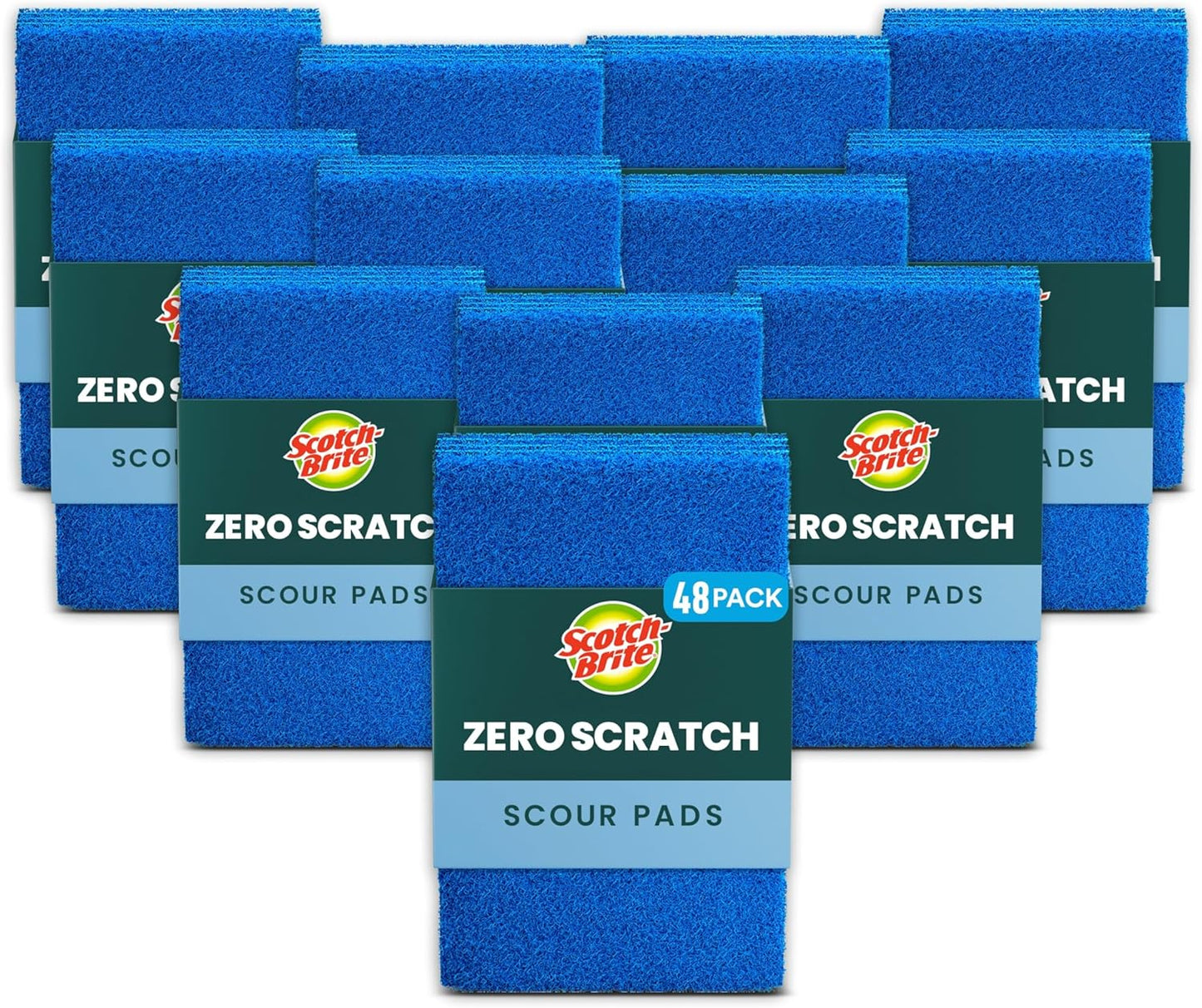 Scotch-Brite Zero Scratch Scouring Pad, Effective + Gentle Dish Scrubber for Household Cleaning, 3 Scrub Pads for Dishes, Nonstick Pots and Pans, Glass, Tubs, Showers, Reusable & Durable