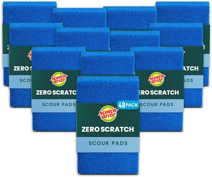 Scotch-Brite Zero Scratch Scouring Pad, Effective + Gentle Dish Scrubber for Household Cleaning, 3 Scrub Pads for Dishes, Nonstick Pots and Pans, Glass, Tubs, Showers, Reusable & Durable