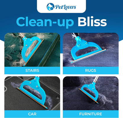 PetLovers EzLint Mega 52" Carpet Rake & Pet Hair Removal Tool – Dog & Cat Hair Remover Broom with Adjustable Handle & Extra Wide Head for Carpets, Rugs & Stairs Ocean Blue