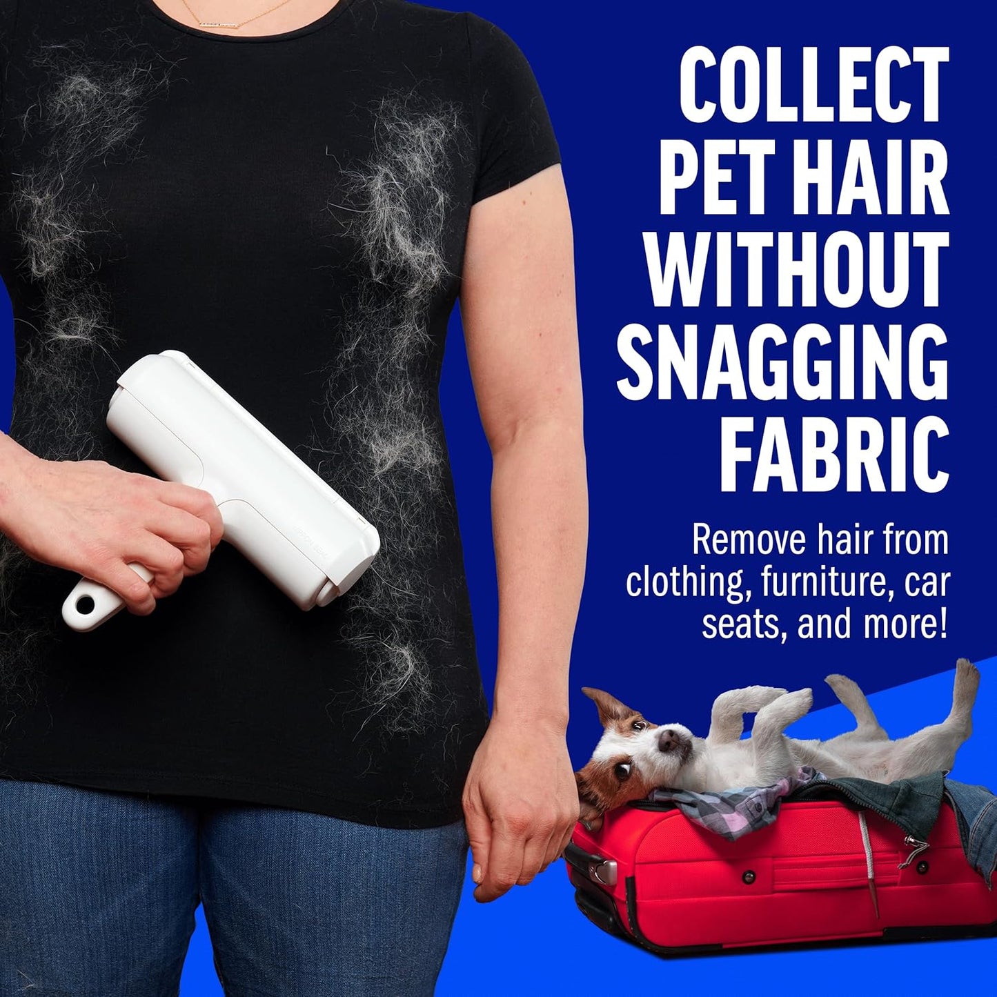 ChomChom Roller Pet Hair Remover – Original Size Reusable Lint Roller for Cat & Dog Hair on Furniture, Couch, Carpet, Car, Rugs & Bedding – Portable, Eco-Friendly (Black)