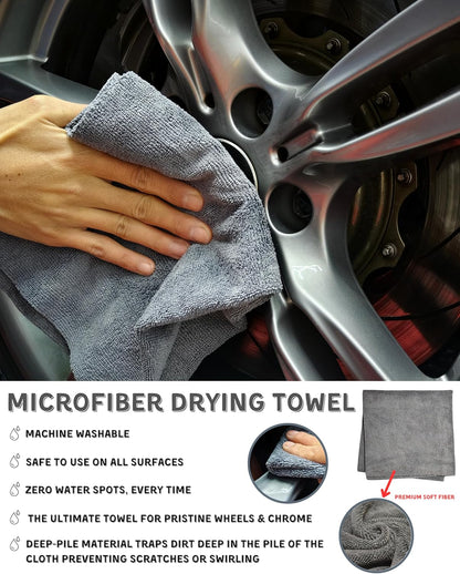 oesee Refined Long Handle Car Wheel Brush Arsenal, Soft Wheel and Rim Brush,Tire Brush, Bendable & Durable Car Wheel Rim Cleaner Brush Set for Cleaning Wheel and Tire, Large, Grey & Black