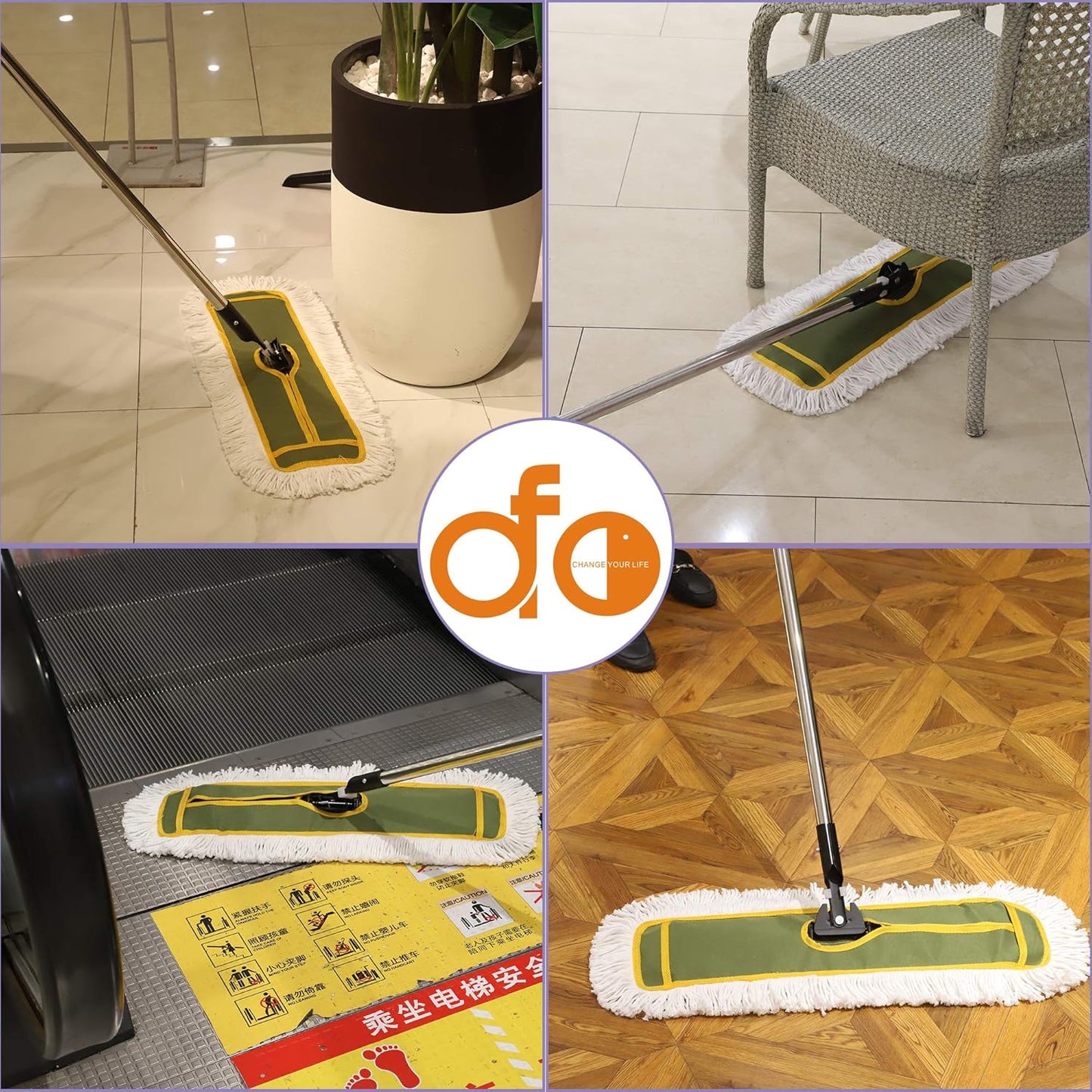 OFO 36inch Industrial Commercial Dust Mop 2 Sets //Heavy Duty Dust Mop // 63inch Length Stainless Steel Handle //Easily Clean Large Area Factory,Shopping Mall,Garage