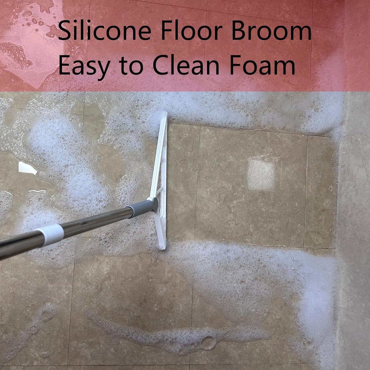 Multifunction Silicone Broom Sweeper, Rubber Household Squeegee Push Broom with 61" Long Handle for Cleaning Indoor Smooth Floor Bathroom Kitchen Glass Shower Water Pet Hair, Grey